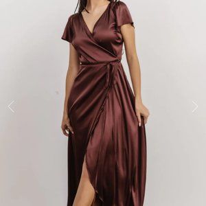 Krystal Satin Wrap Gown Dark Clove